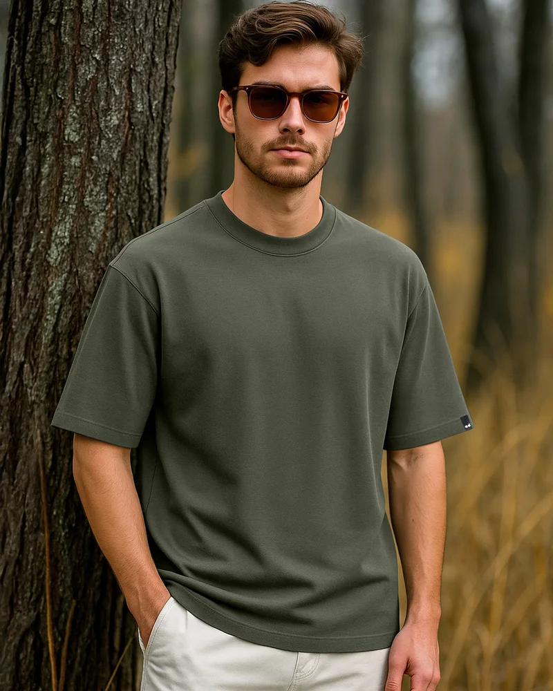 بيواكوف Men's Green Oversized T-shirt